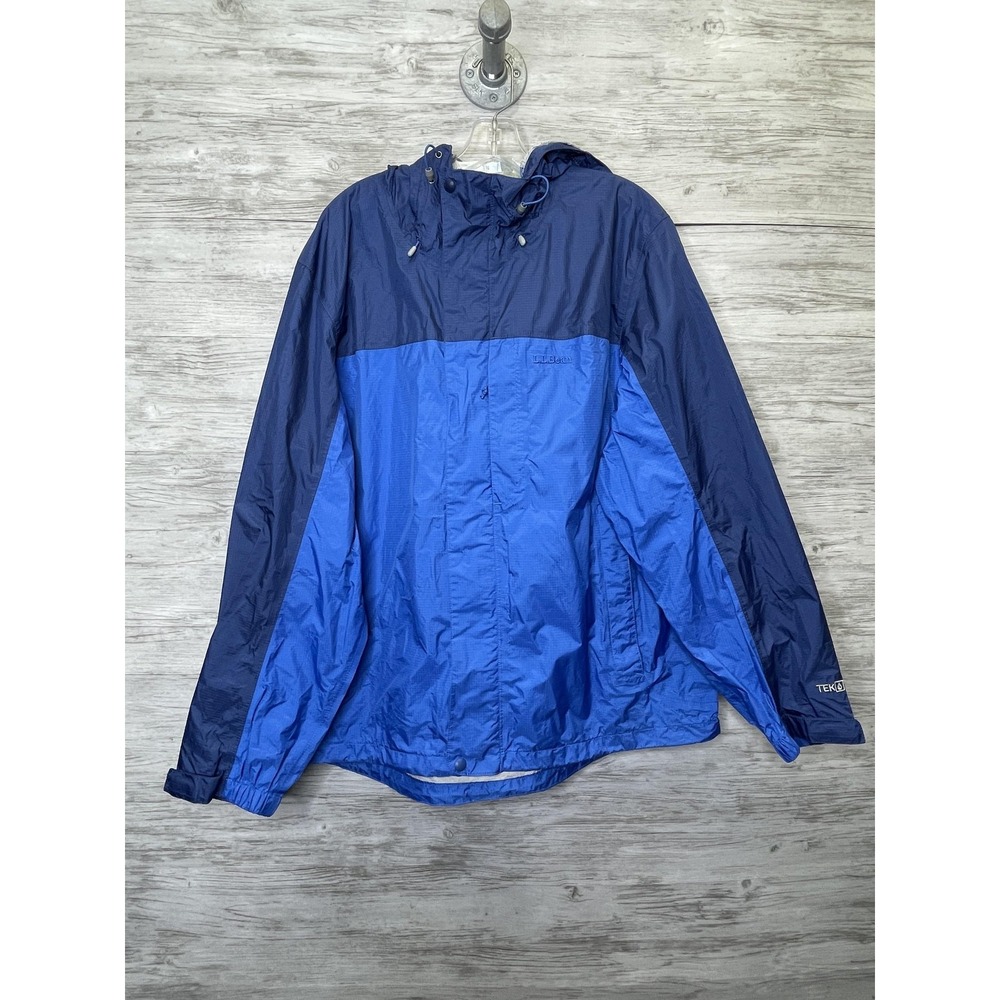 L.L.Bean Jacket Mens XL Blue‎ Hooded Nylon Lightweight Windbreaker TEK2 Full Zip